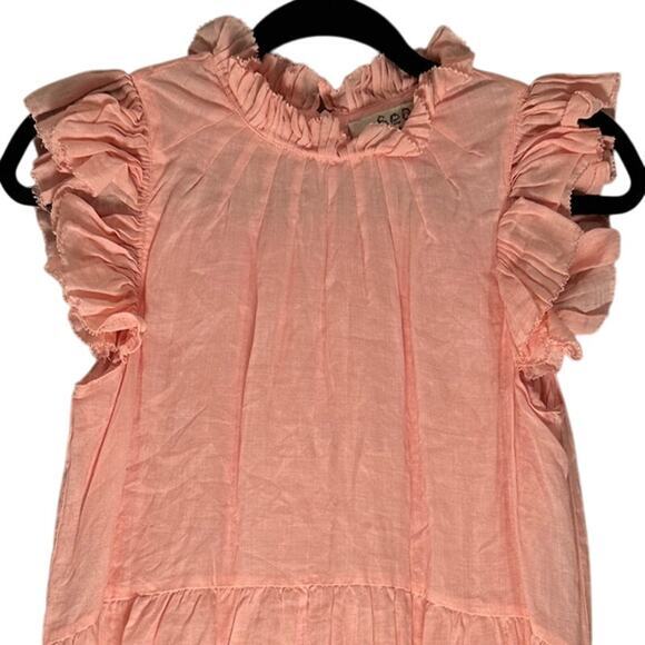 Sea‎ New York Sz 0 Micah Ramie Dress Flutter Sleeve Tiered Ruffle Cottage Pink - Picture 8 of 11